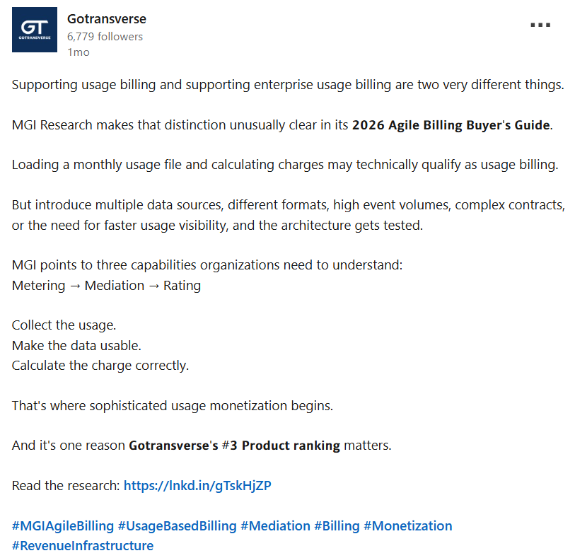 Supporting usage billing and supporting enterprise usage billing are two very different things.